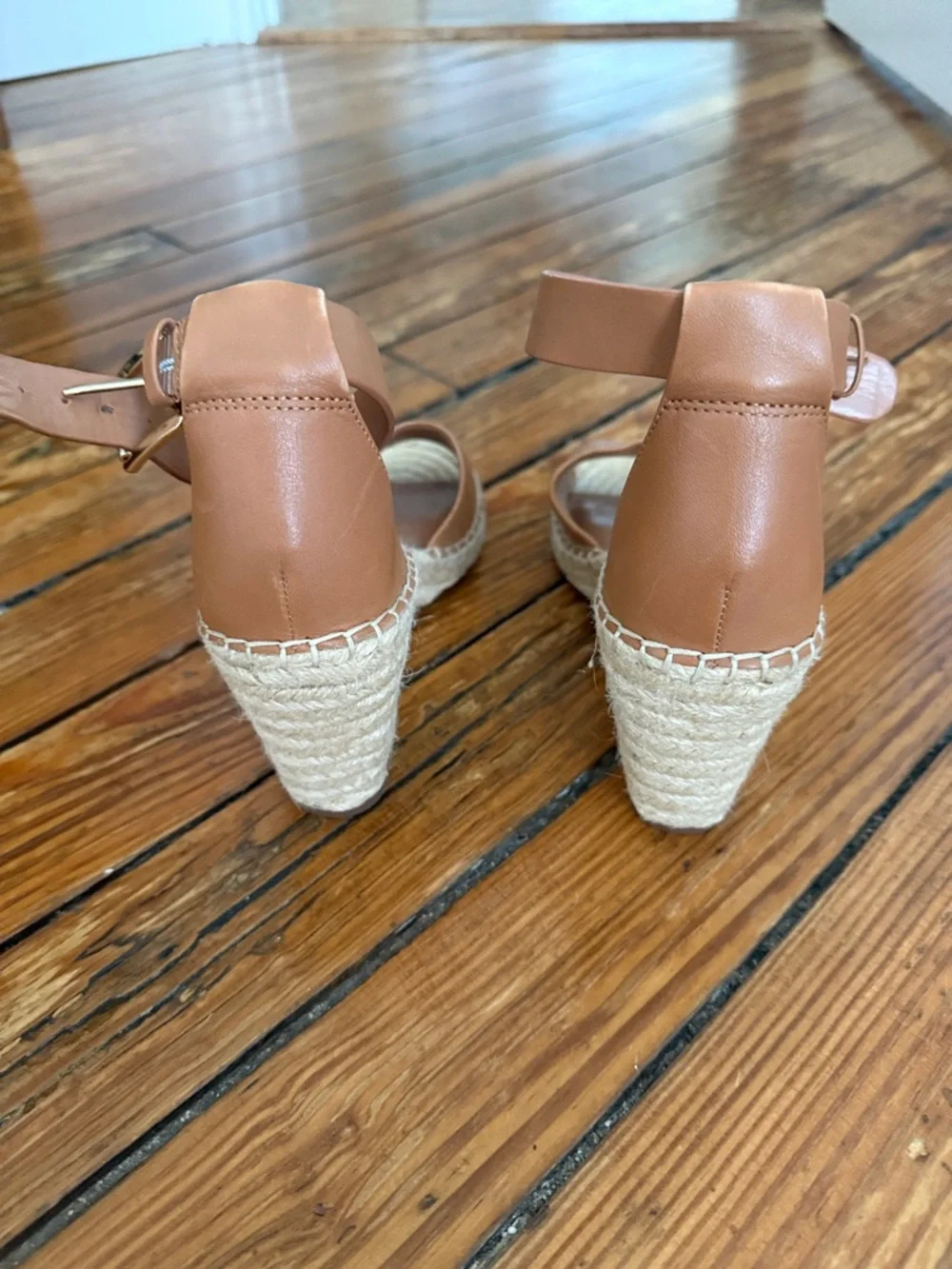 Vince Camuto Cognac Leather Espadrille Wedge Sandals - Picture 4 of 7